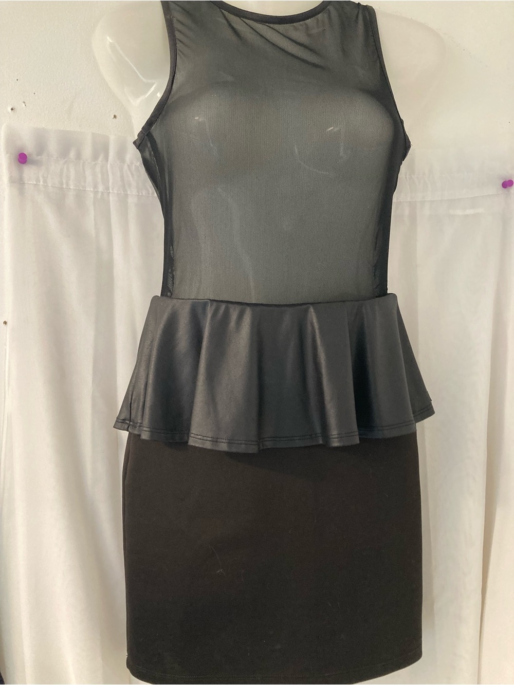Sabora Black Mesh Peplum Party Dress Sleeveless Size M